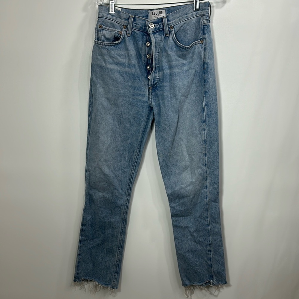 Agolde Straight Leg Jeans in Light Blue Wash